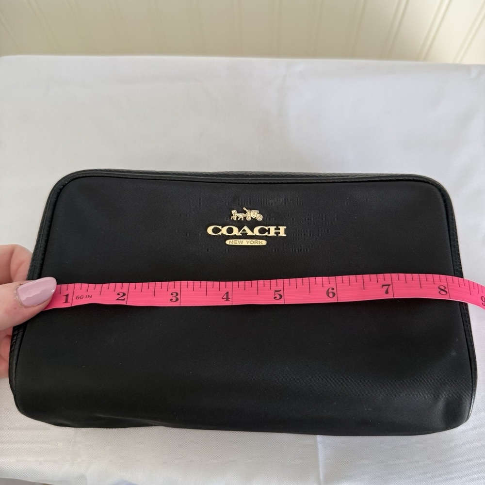 Coach Ellis Medium Nylon Leather Black Gold Cosmetic Case Make Up Bag Pouch - Picture 11 of 13